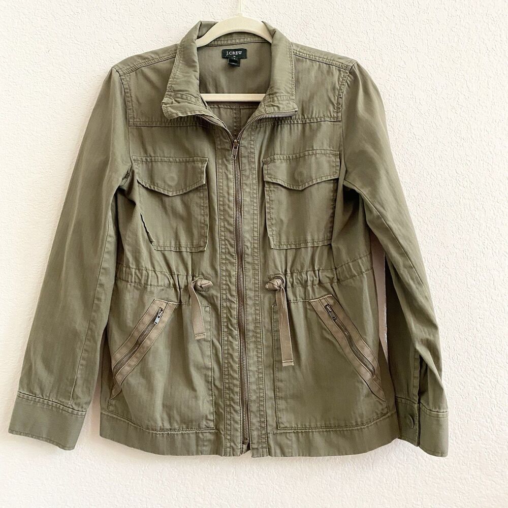 J Crew Military‎ Field Jacket Olive Green Pockets Zip Up Cinch Waist Womens S